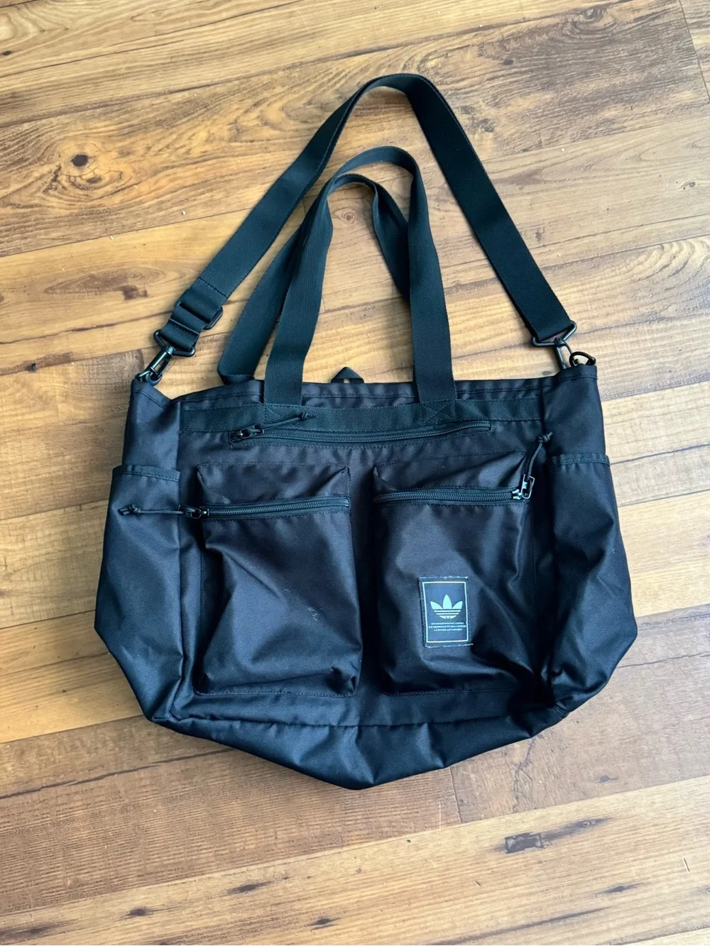 adidas Black Men's Messenger Tote with Front Zip Pockets